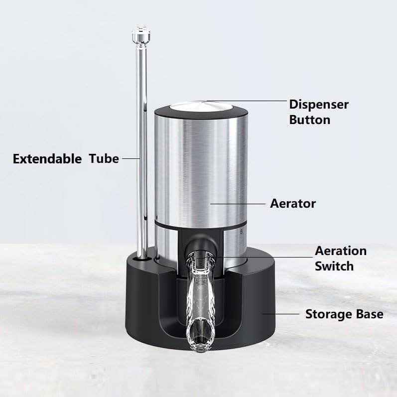 Aerador de Vino Eléctrico CorporateGiftPro, 0.32 kg, Plata