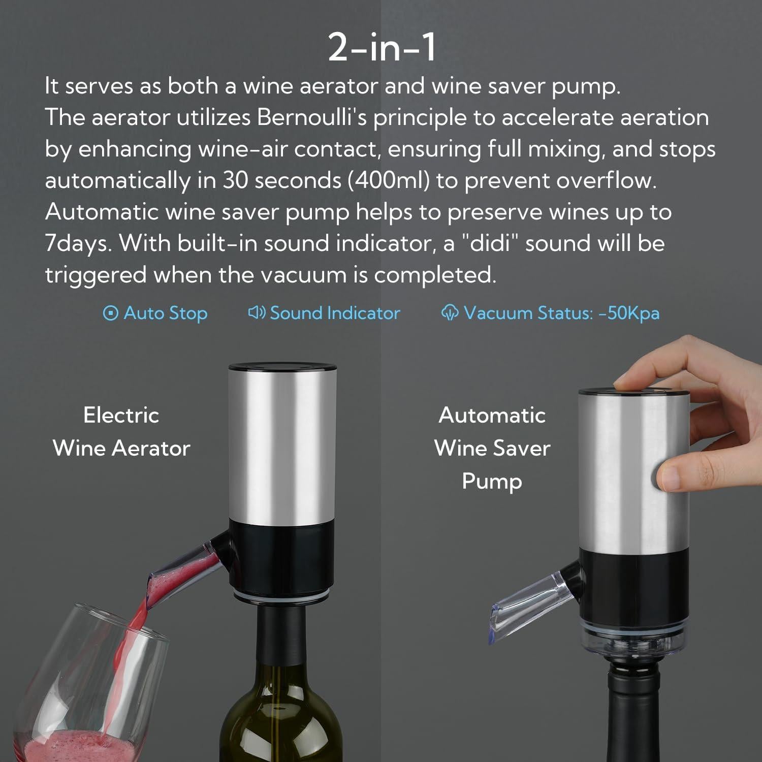 Dispensador de Vino Eléctrico KITCHENDAO con Bomba 2 en 1