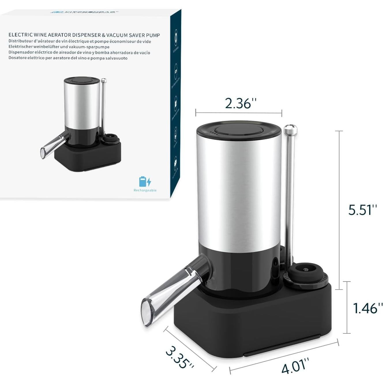 Dispensador de Vino Eléctrico KITCHENDAO con Bomba 2 en 1