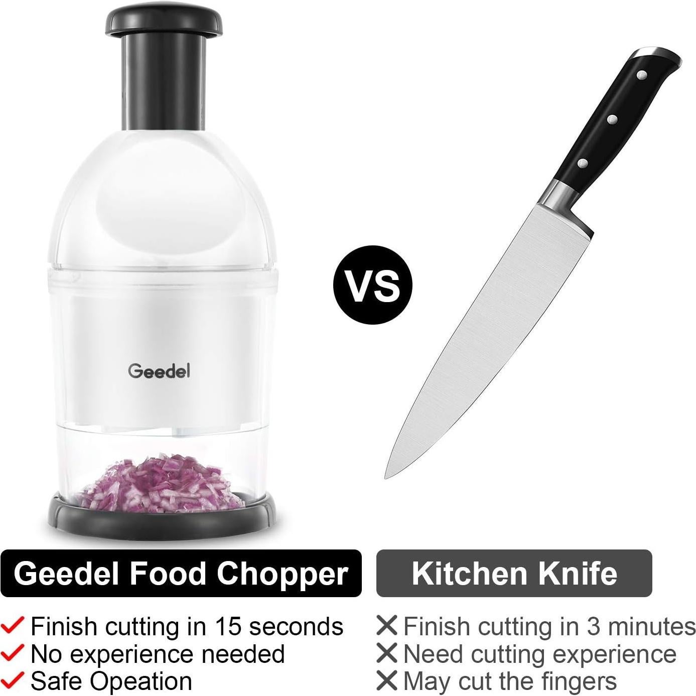 Picador de Alimentos Manual Geedel Blanco 181g Cuchilla Inoxidable