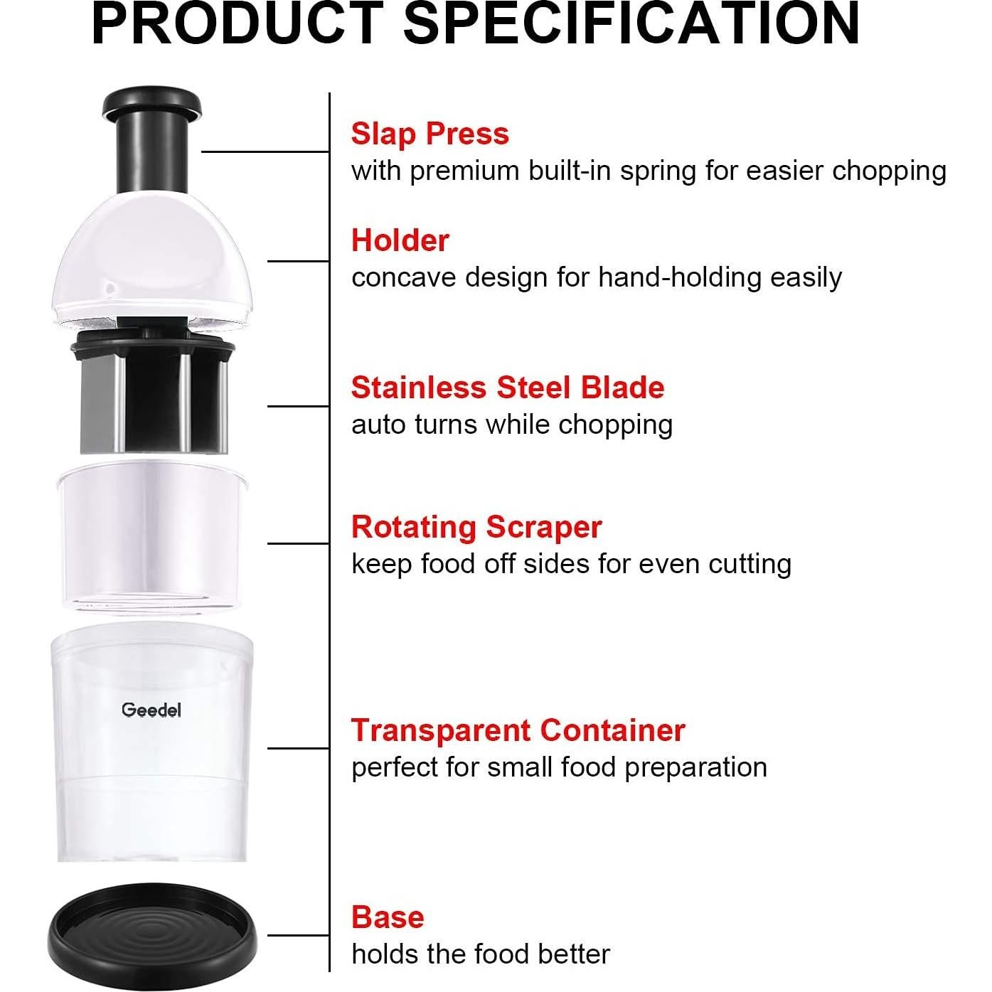 Picador de Alimentos Manual Geedel Blanco 181g Cuchilla Inoxidable