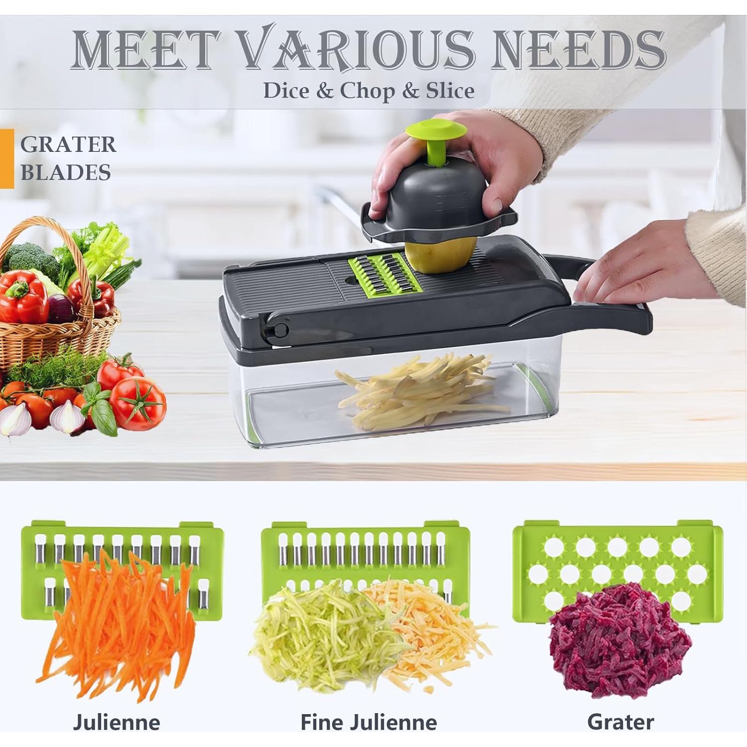 Picador de Verduras Dewpeton 16 en 1 con Contenedor 1.5L