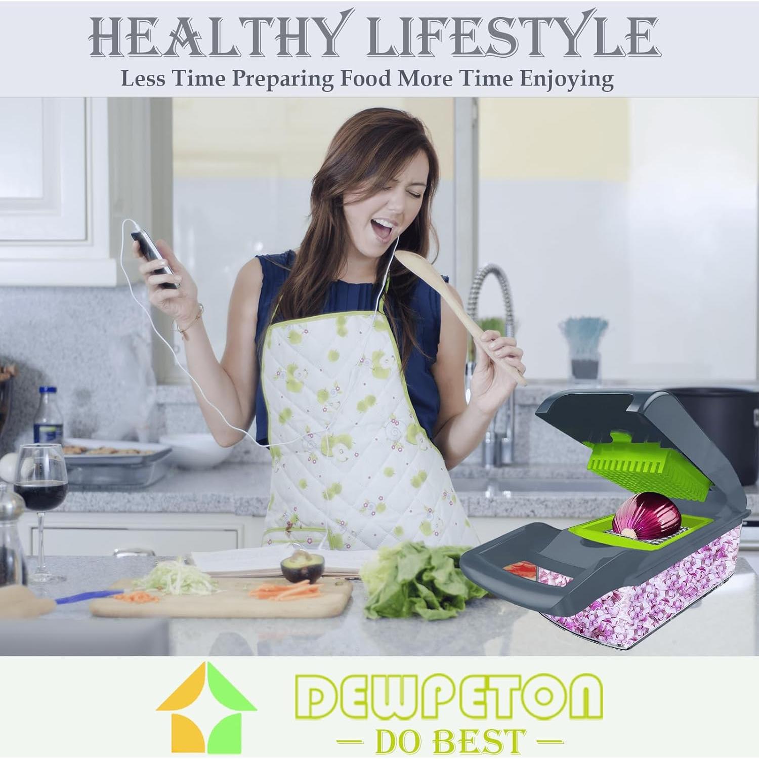 Picador de Verduras Dewpeton 16 en 1 con Contenedor 1.5L