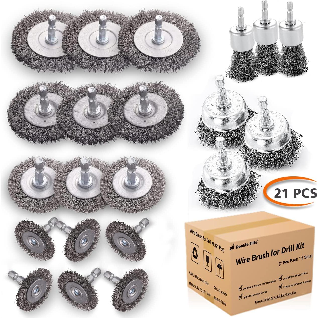 Juego de Cepillos de Alambre Doble Elite 21 Pcs para Taladro