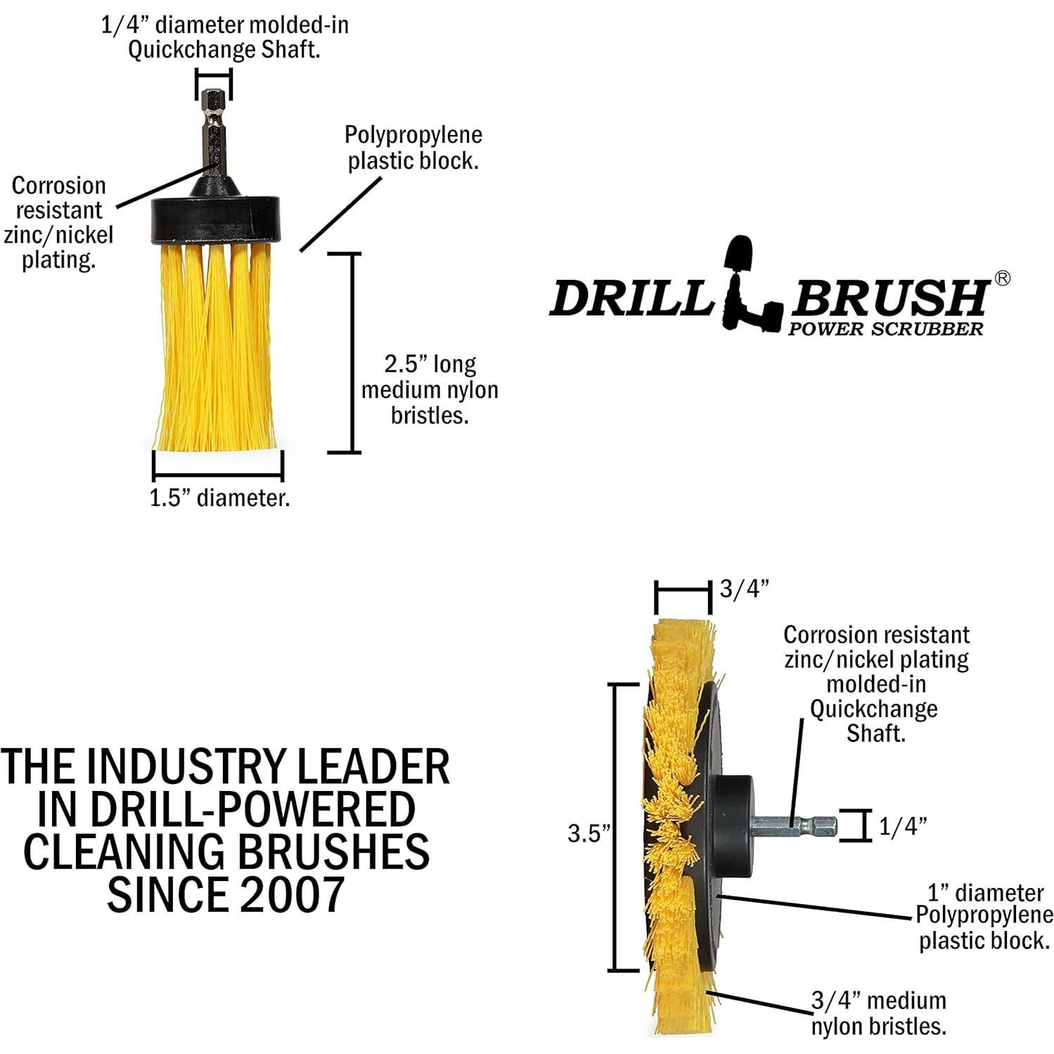 Juego de cepillos de limpieza Drill Brush 3 piezas amarillos