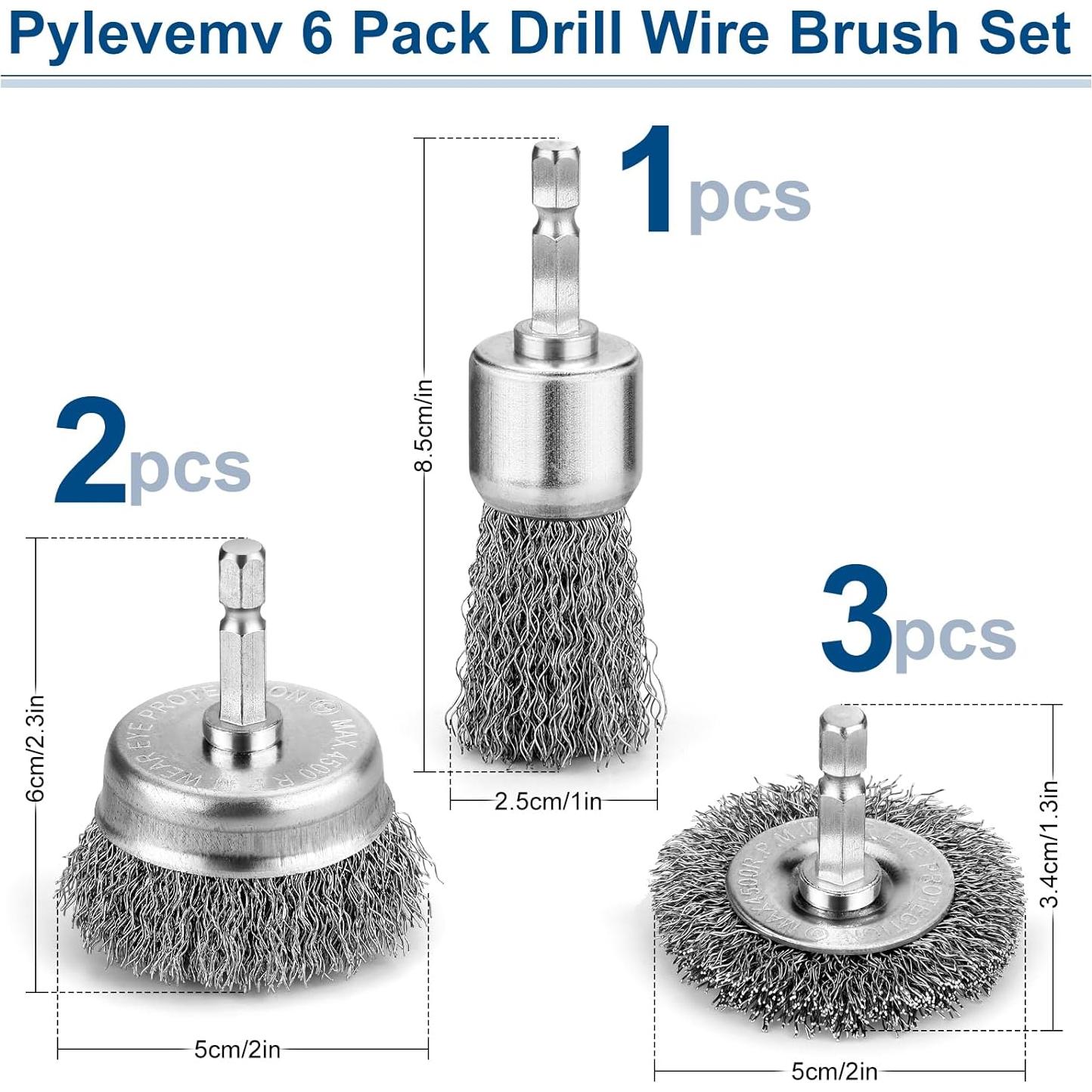 Juego de 6 cepillos de alambre Pylevemv para taladro