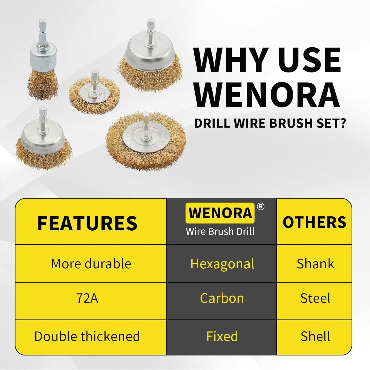 Juego de 5 cepillos de alambre WENORA para taladro