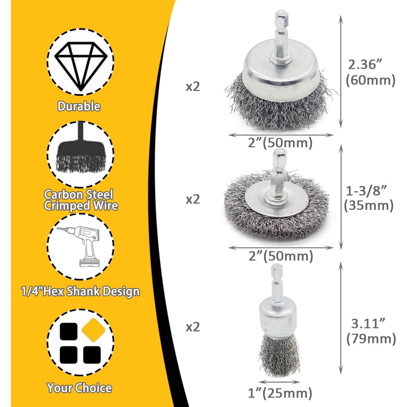 Juego de Cepillos de Alambre PaWuKi 6 Piezas 50mm 25mm