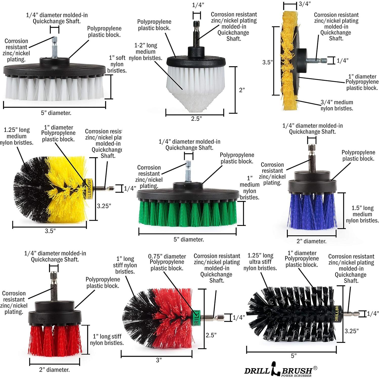 Juego de Cepillos de Limpieza Drillbrush 9 Piezas Nylon
