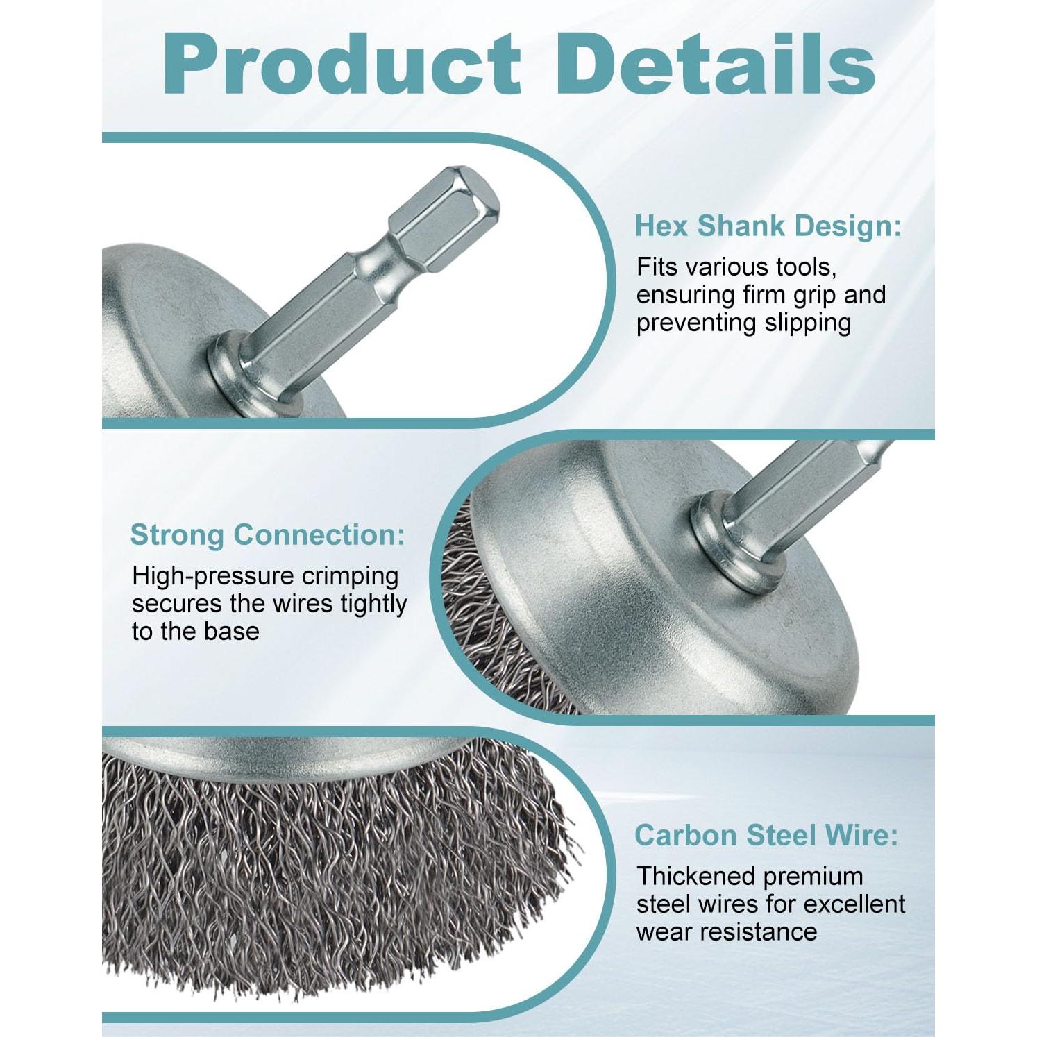 10 Piezas Cepillos de Alambre WENORA para Taladro 2-5 cm