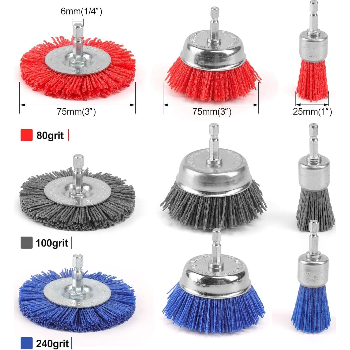 POLIWELL Juego de Cepillos Abrasivos de Nylon 9 Piezas