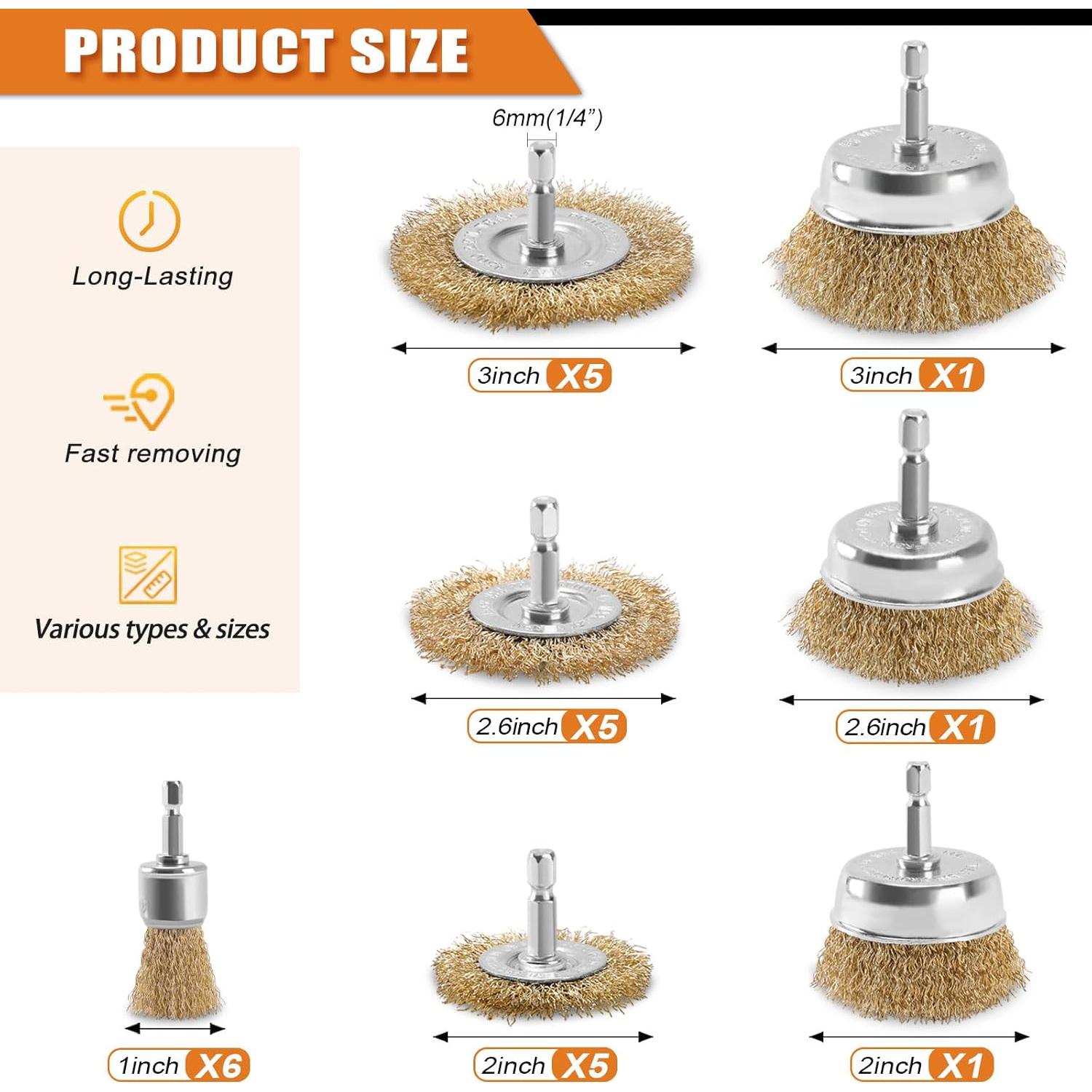 Juego de Cepillos de Alambre POLIWELL 24 Piezas para Taladro