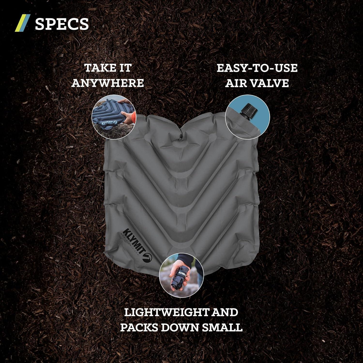 Cojín Inflable Klymit V para Acampar y Gradas, Gris