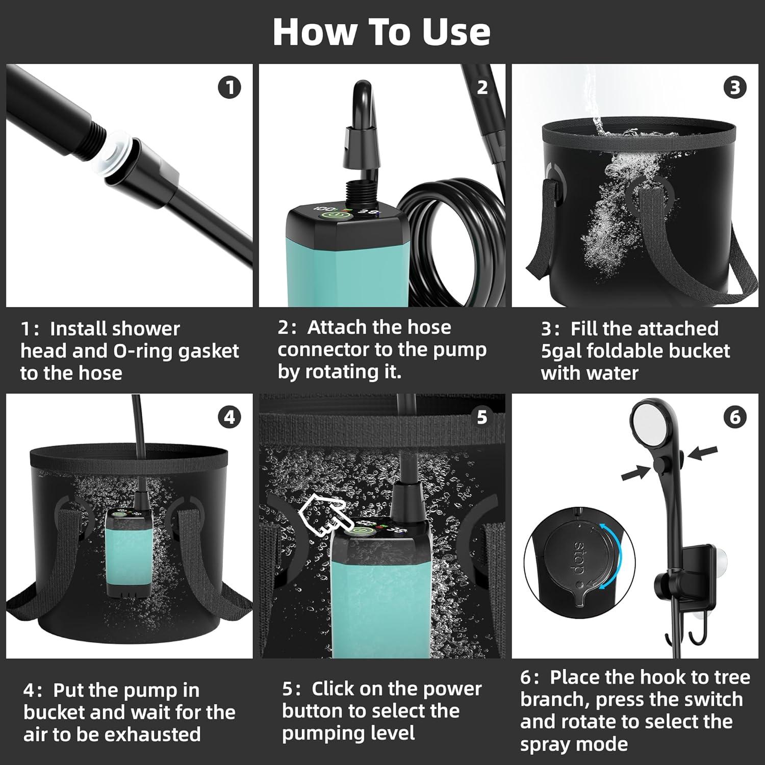 Ducha portátil Moriko YT-100w, 6000mAh, cabezal filtrado