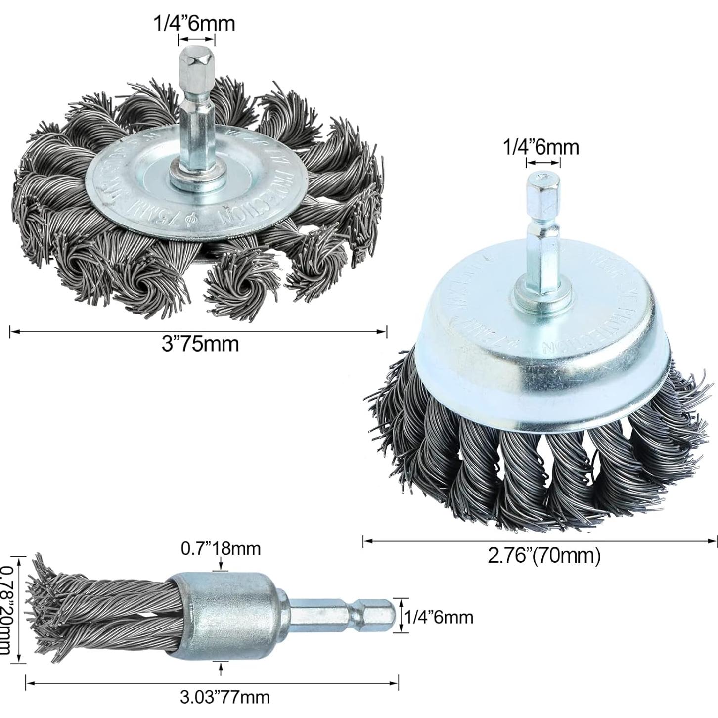 Juego de cepillos de alambre trenzado FPPO 3 piezas 7,62 cm