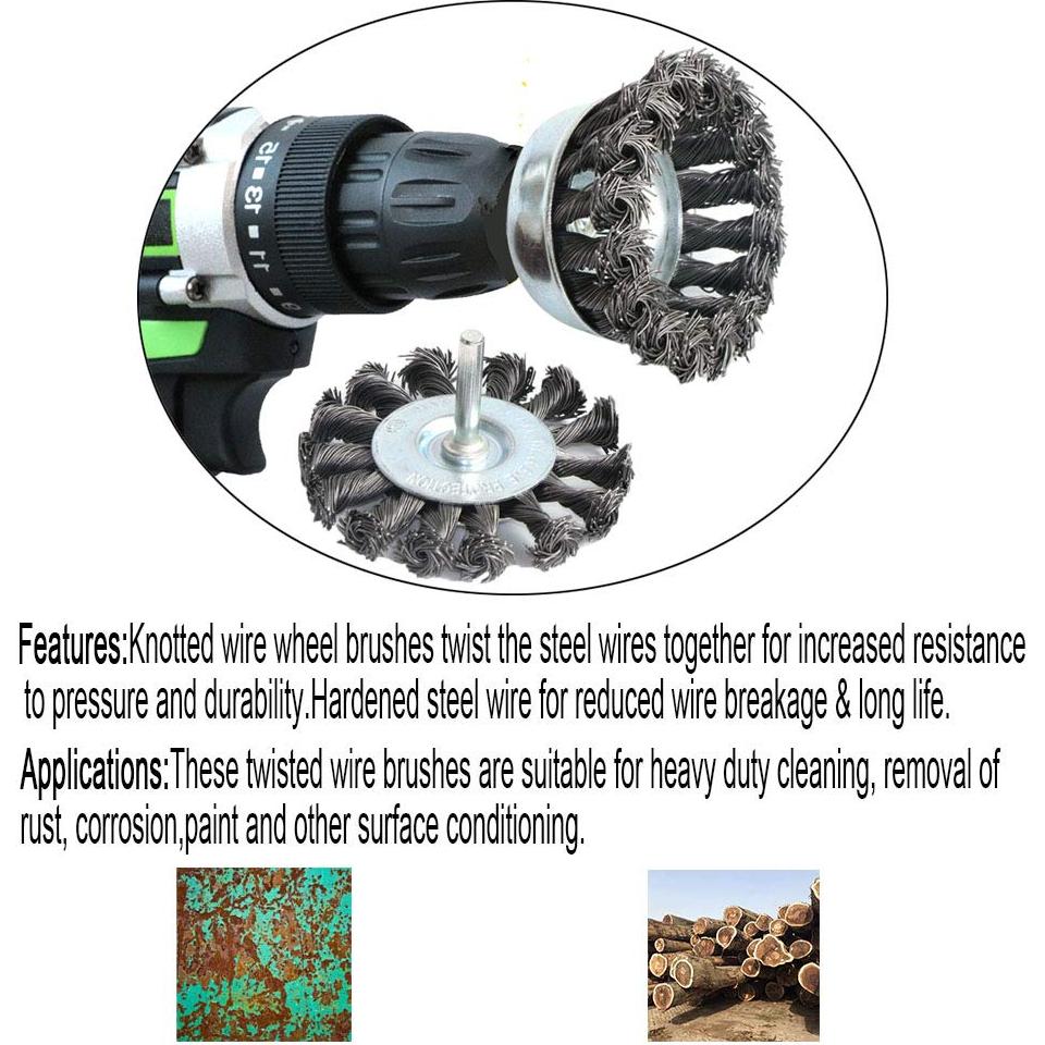 Juego de cepillos de alambre trenzado FPPO 3 piezas 7,62 cm