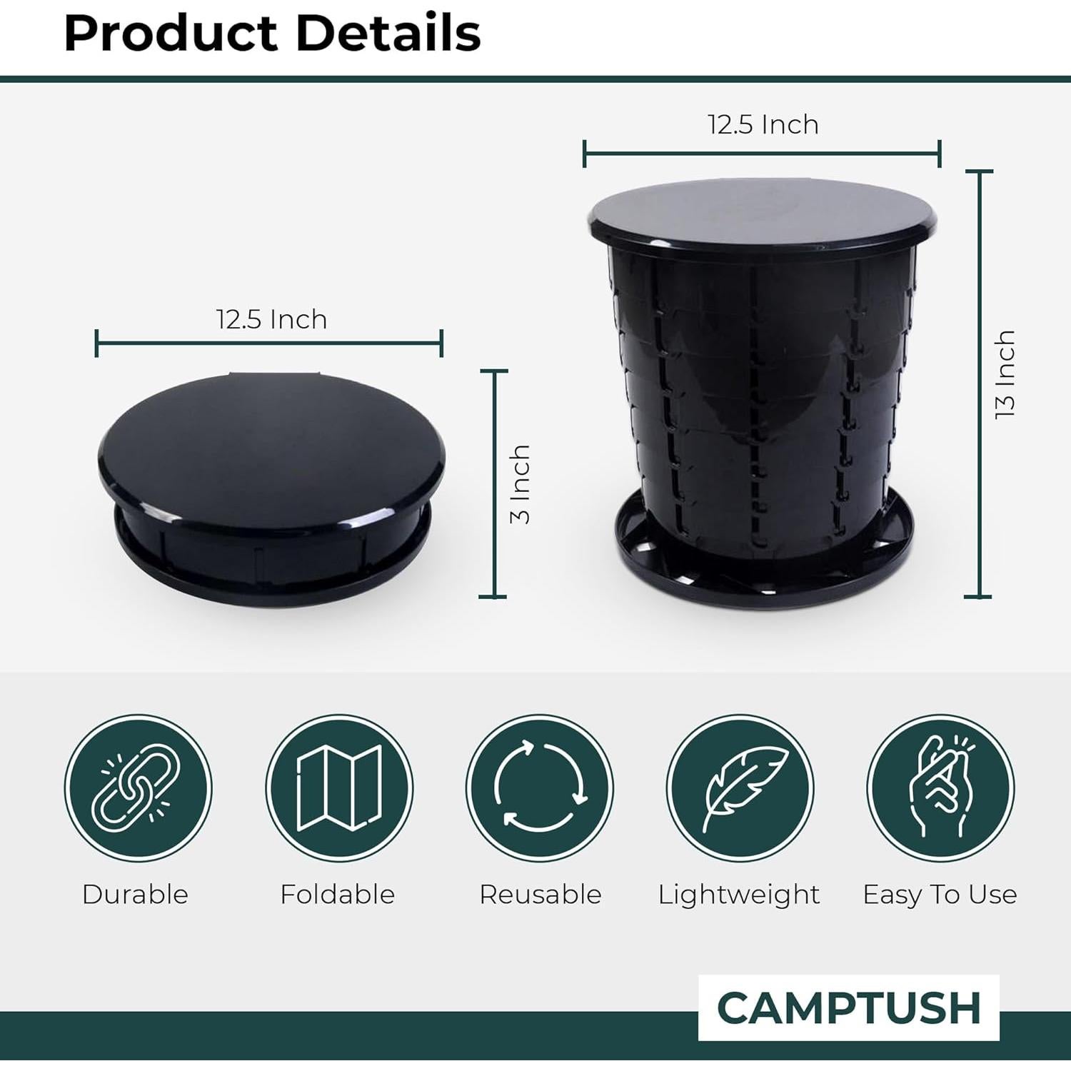 Inodoro Portátil CAMPTUSH Camping Grande Ajustable 33 cm