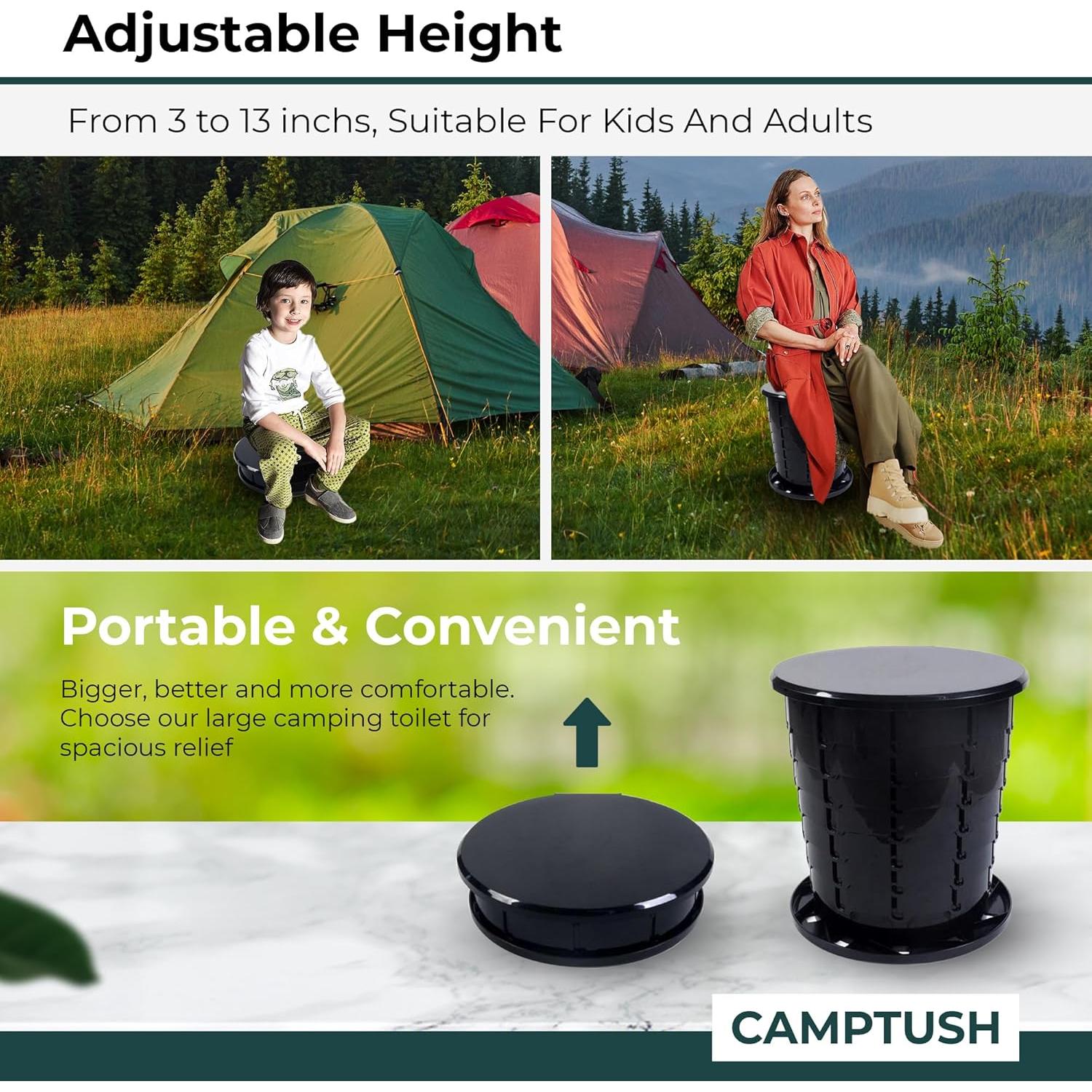 Inodoro Portátil CAMPTUSH Camping Grande Ajustable 33 cm