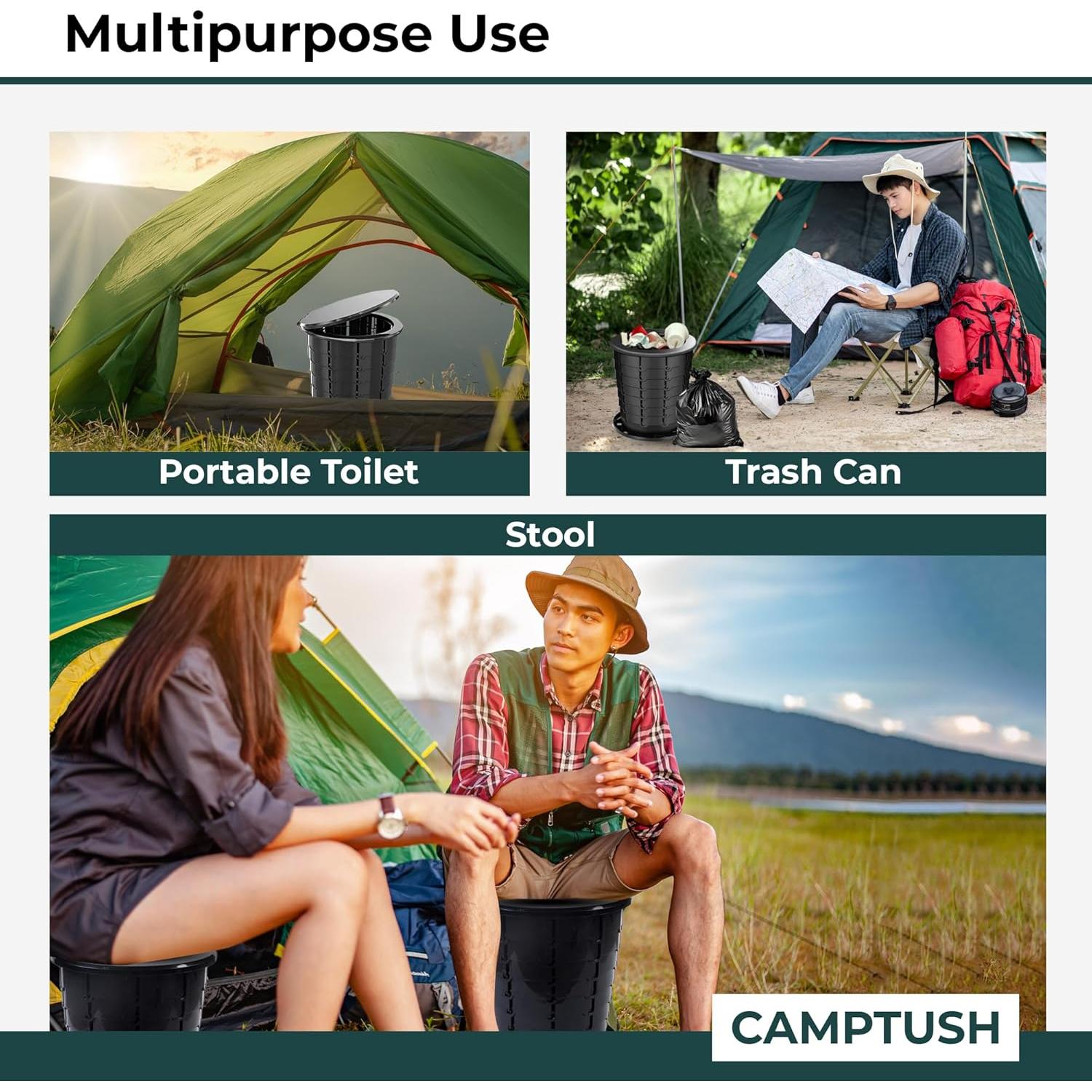 Inodoro Portátil CAMPTUSH Camping Grande Ajustable 33 cm