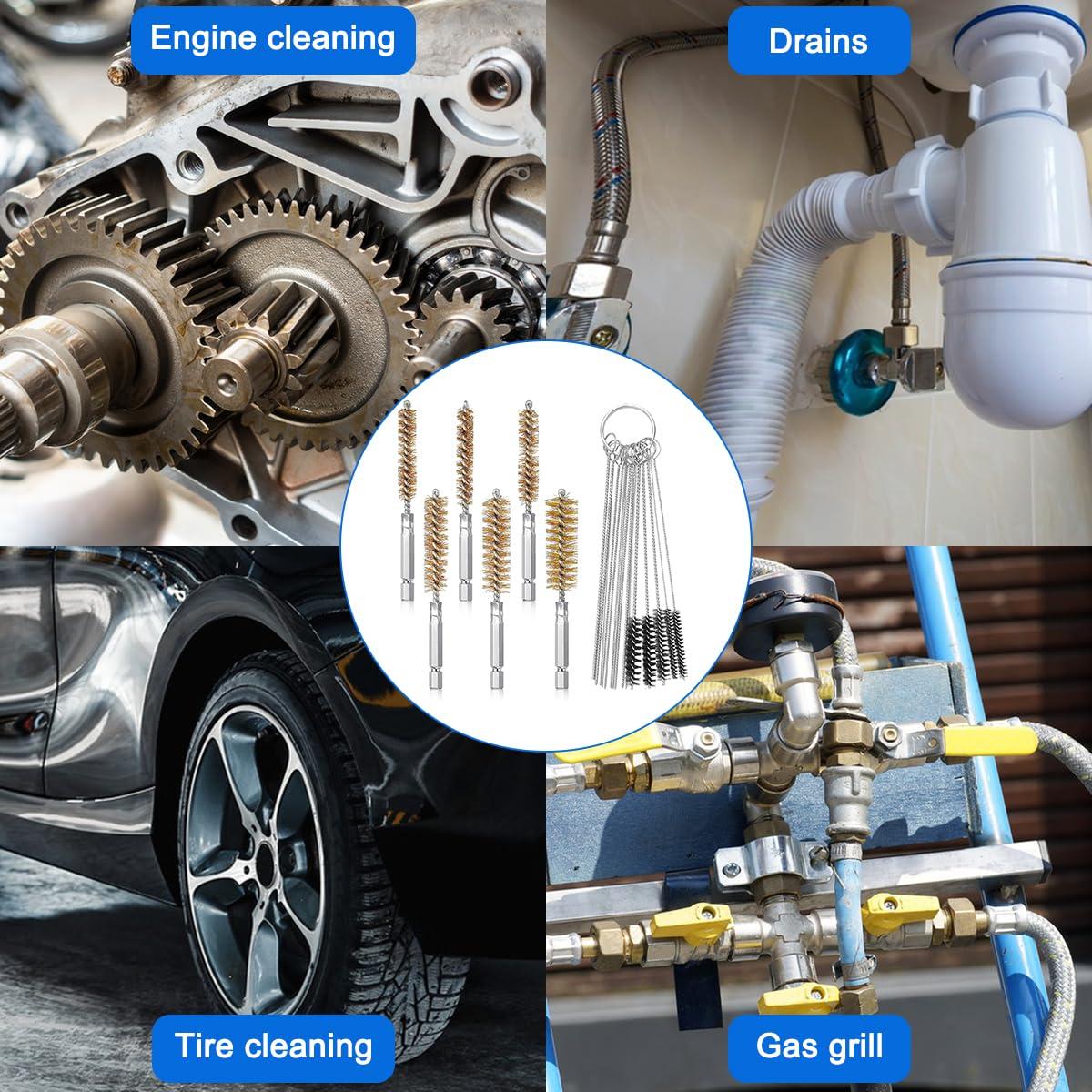 6 Cepillos de Perforación Latón + 15 Herramientas de Limpieza
