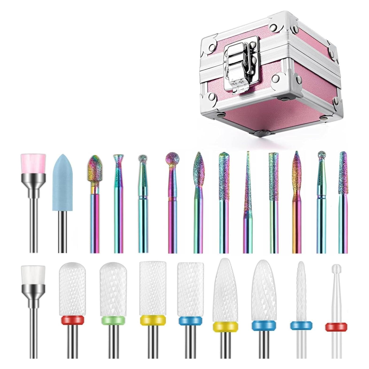 Set de 21 Brocas para Uñas Depvko con Estuche Rosa
