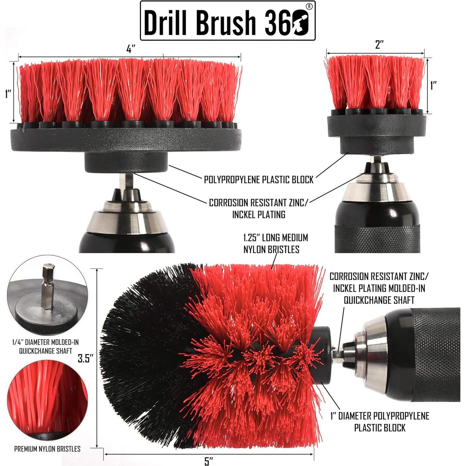 Kit de Cepillos de Limpieza Drillbrush 3 Piezas Rojo