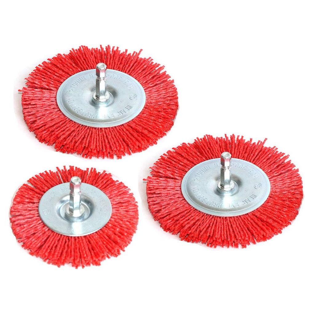 Juego de cepillos de alambre nylon FPPO 3 piezas 7,62 y 10,16 cm