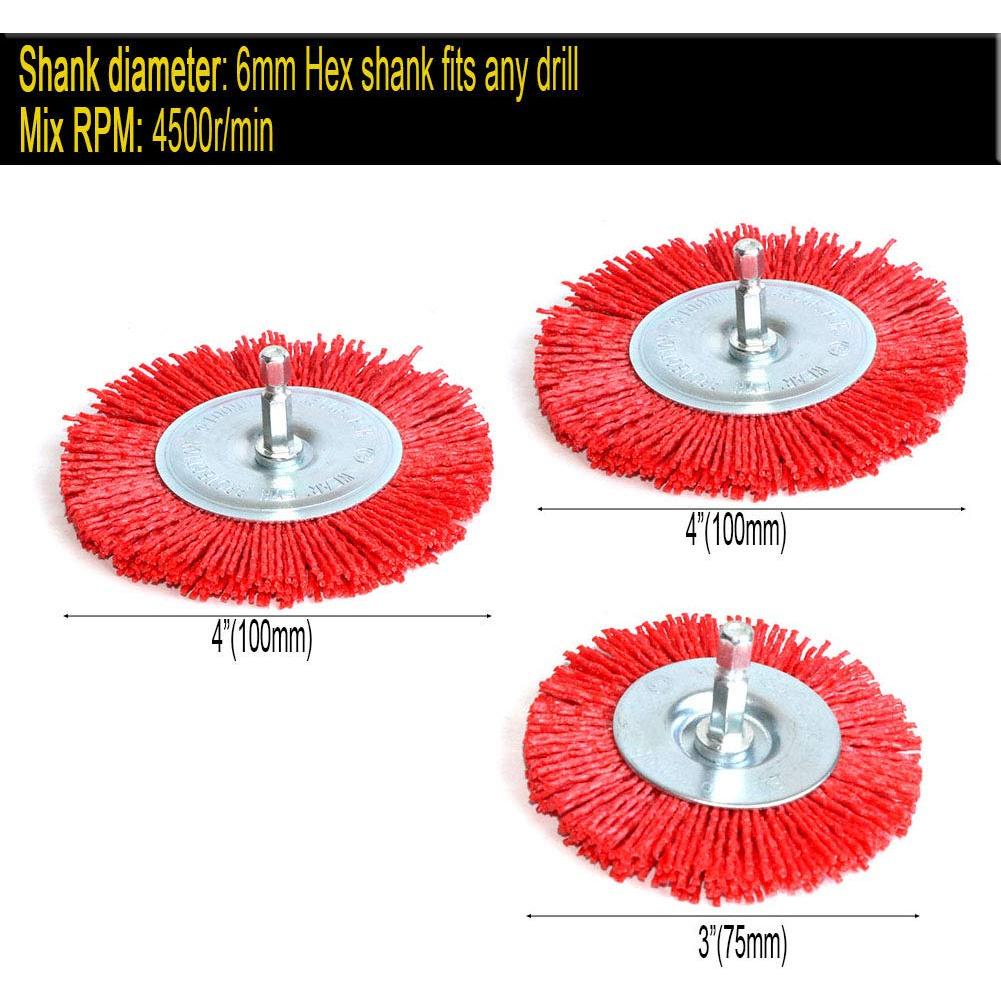 Juego de cepillos de alambre nylon FPPO 3 piezas 7,62 y 10,16 cm