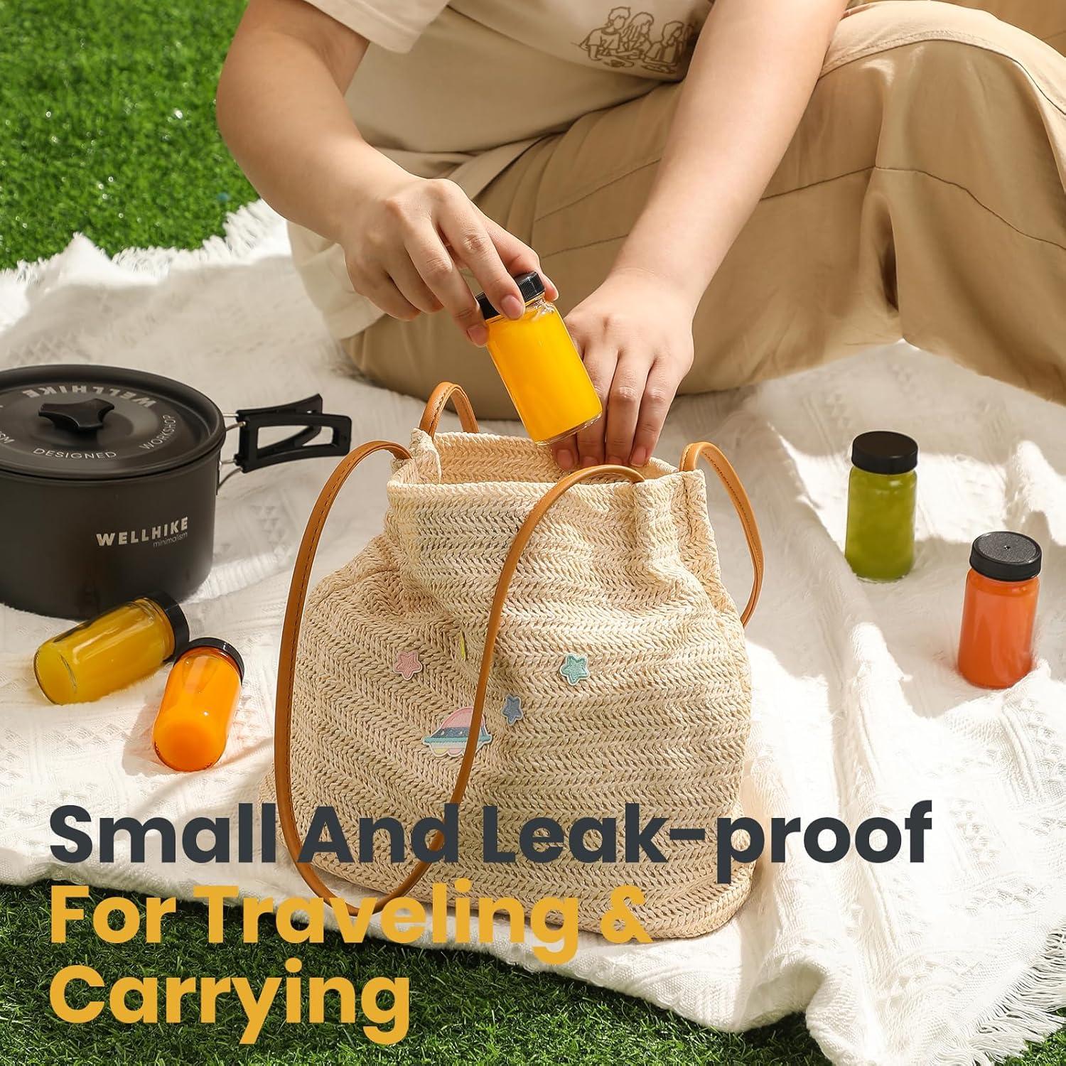 Paquete de 9 Botellas de Vidrio 60 ml LANDNEOO con Tapas Negras