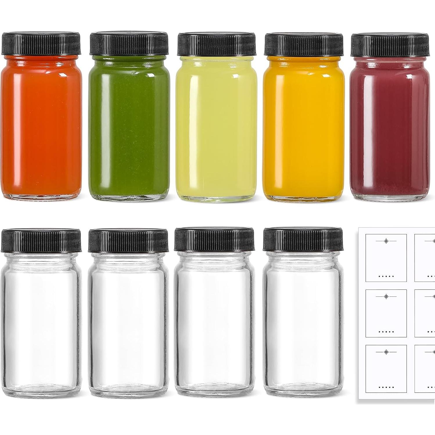 Paquete de 9 Botellas de Vidrio 60 ml LANDNEOO con Tapas Negras