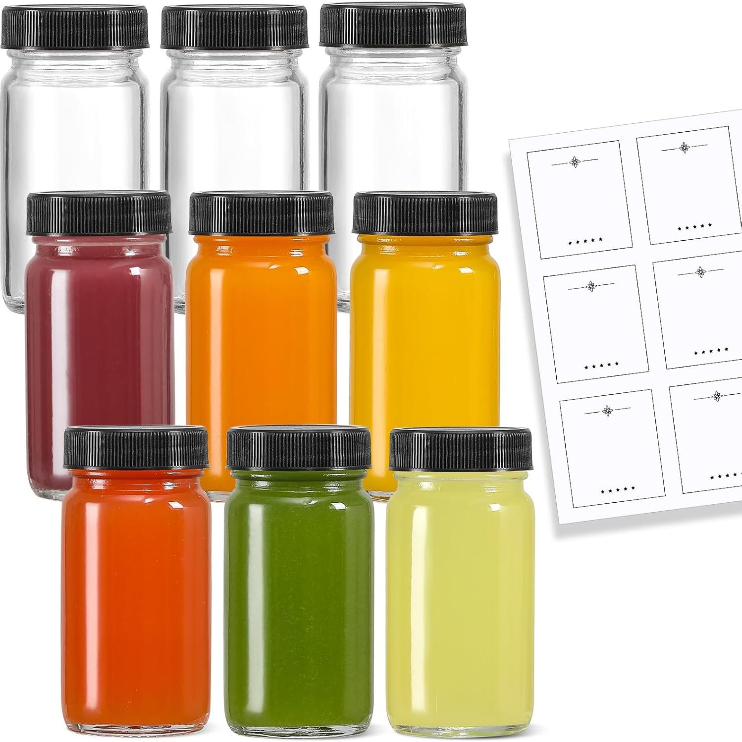 Paquete de 9 Botellas de Vidrio 60 ml LANDNEOO con Tapas Negras