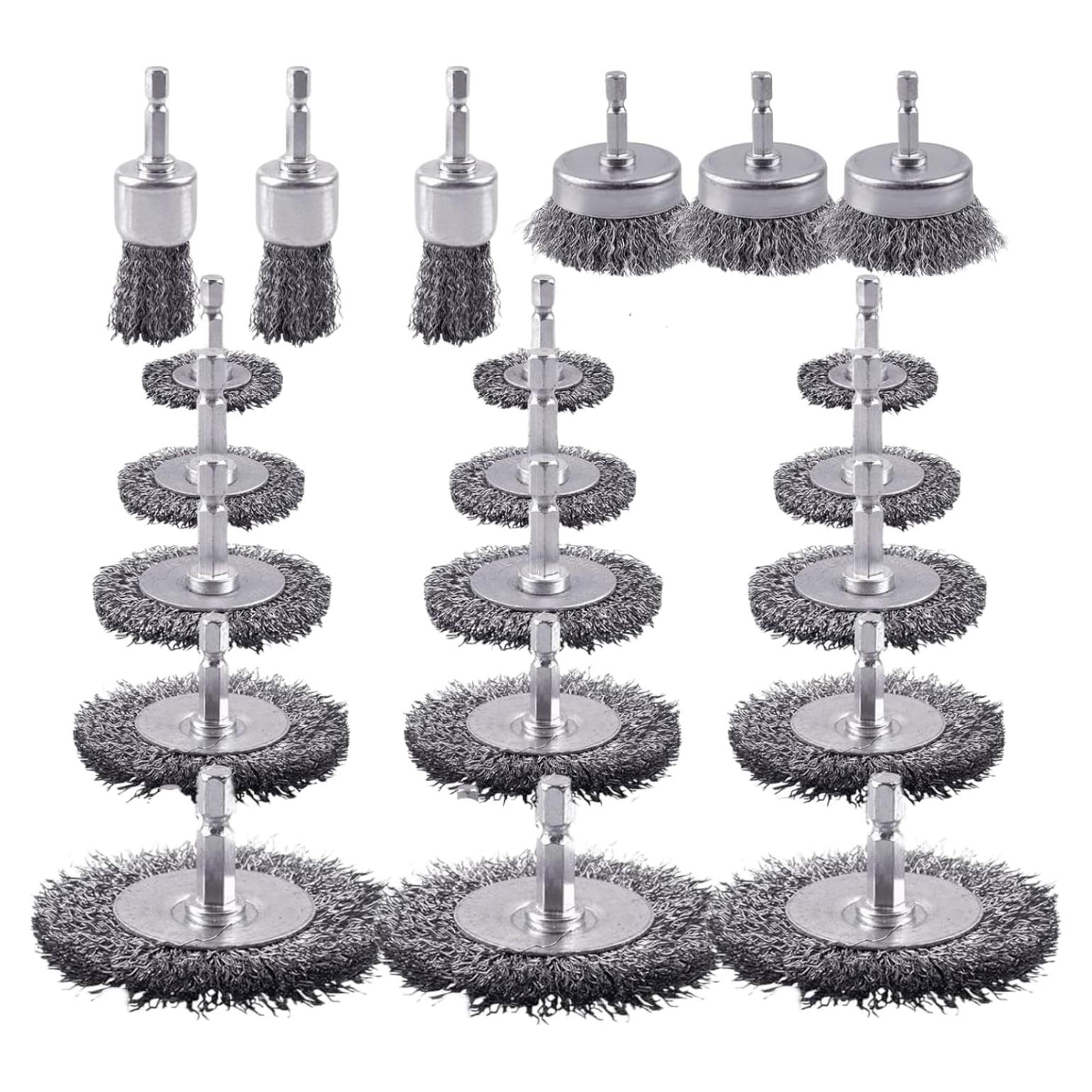 Juego de 21 cepillos de alambre Farady para taladro 6,35-7,62 cm