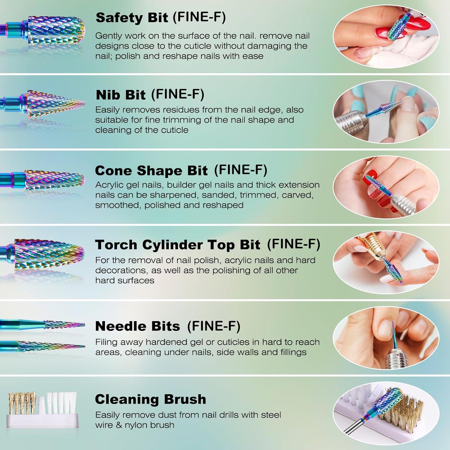 Juego de 6 Brocas para Uñas Rolokit 2,35 mm con Cepillo