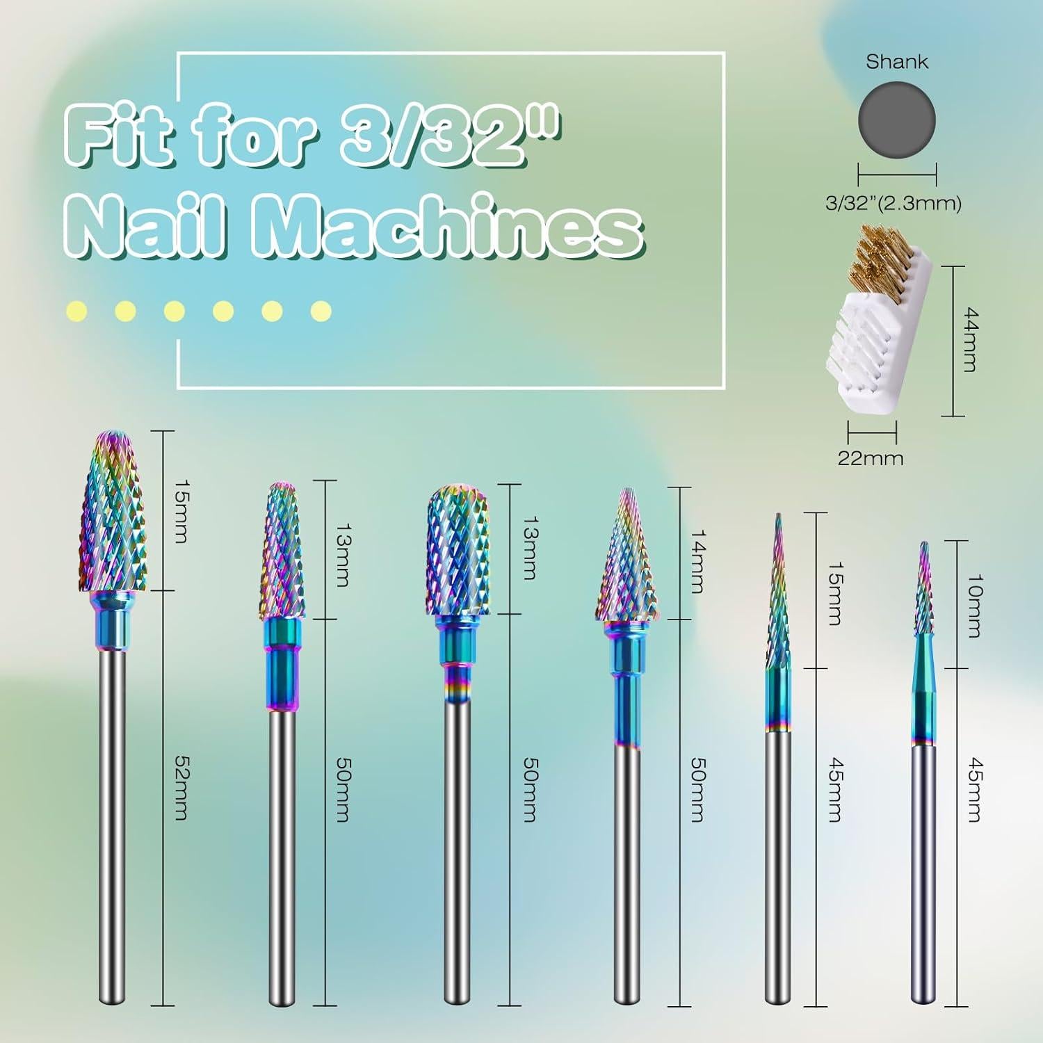 Juego de 6 Brocas para Uñas Rolokit 2,35 mm con Cepillo