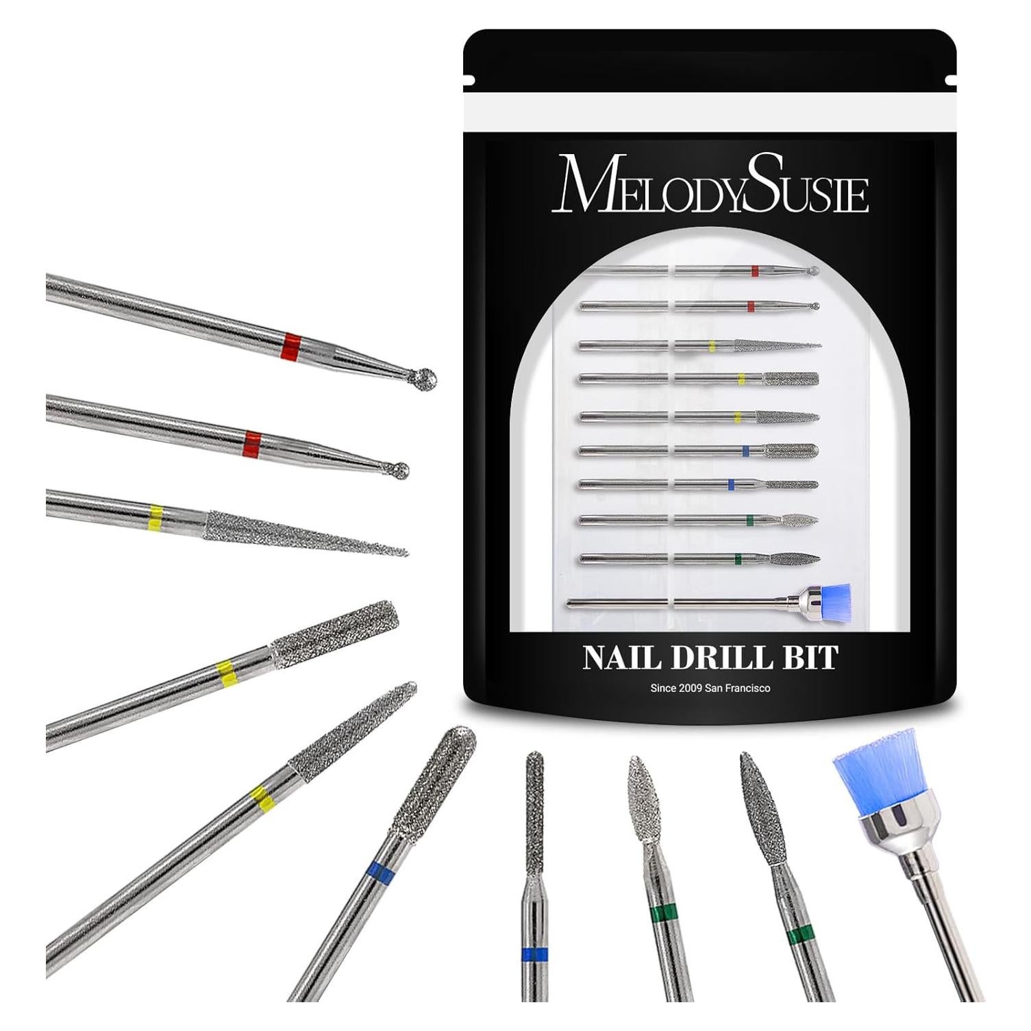 Juego de 10 Brocas para Uñas MelodySusie 3/32" (2,38 cm) Plata