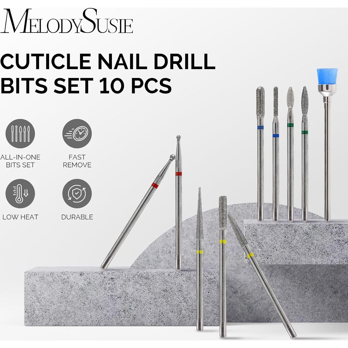 Juego de 10 Brocas para Uñas MelodySusie 3/32" (2,38 cm) Plata