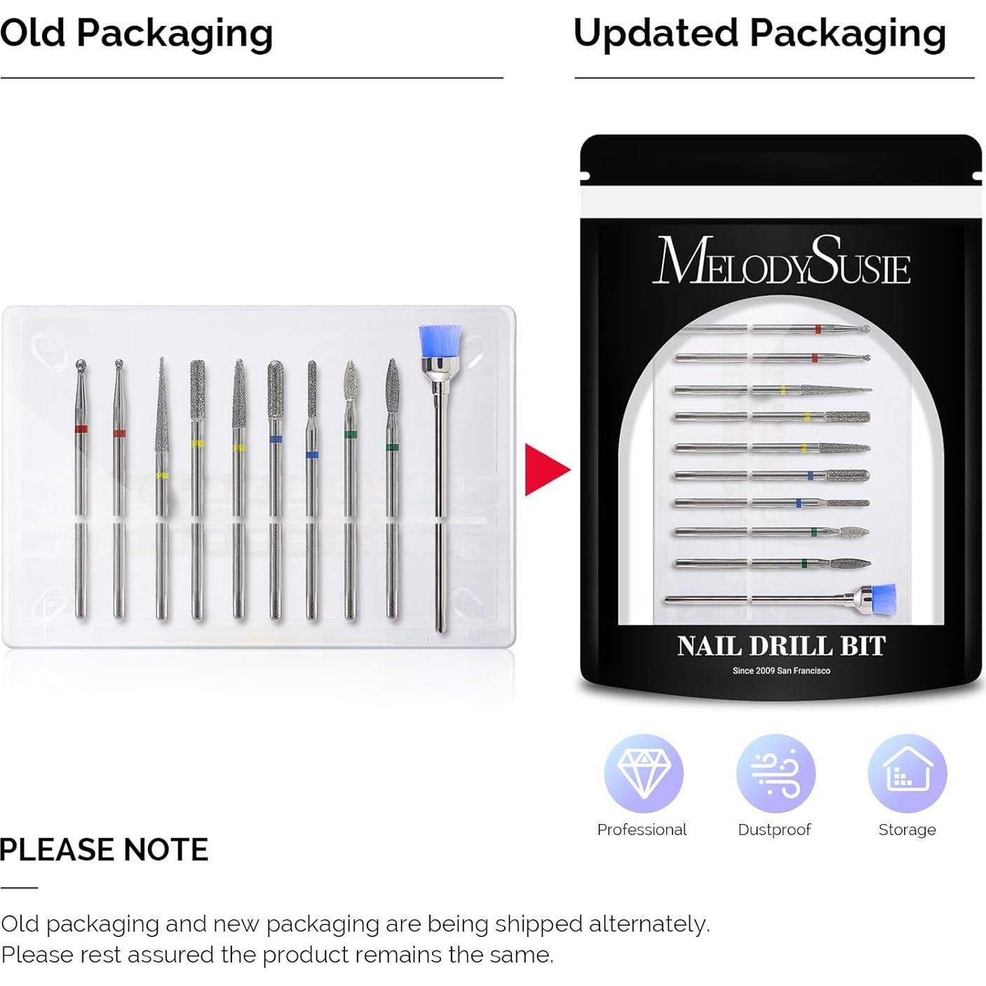 Juego de 10 Brocas para Uñas MelodySusie 3/32" (2,38 cm) Plata