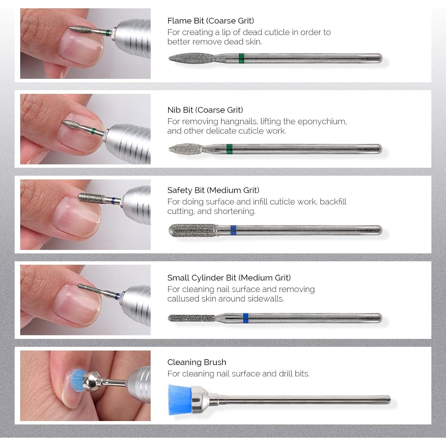 Juego de 10 Brocas para Uñas MelodySusie 3/32" (2,38 cm) Plata