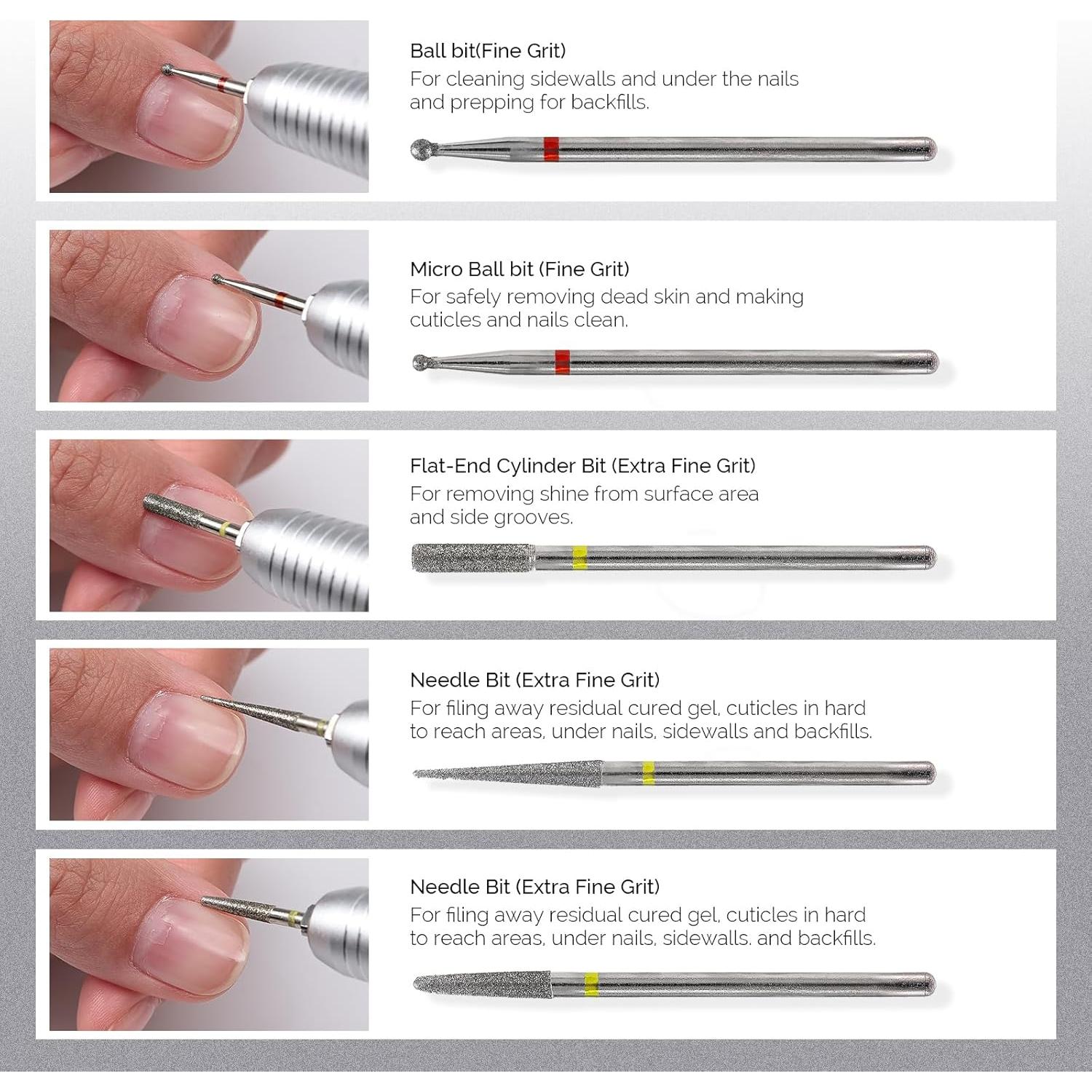 Juego de 10 Brocas para Uñas MelodySusie 3/32" (2,38 cm) Plata