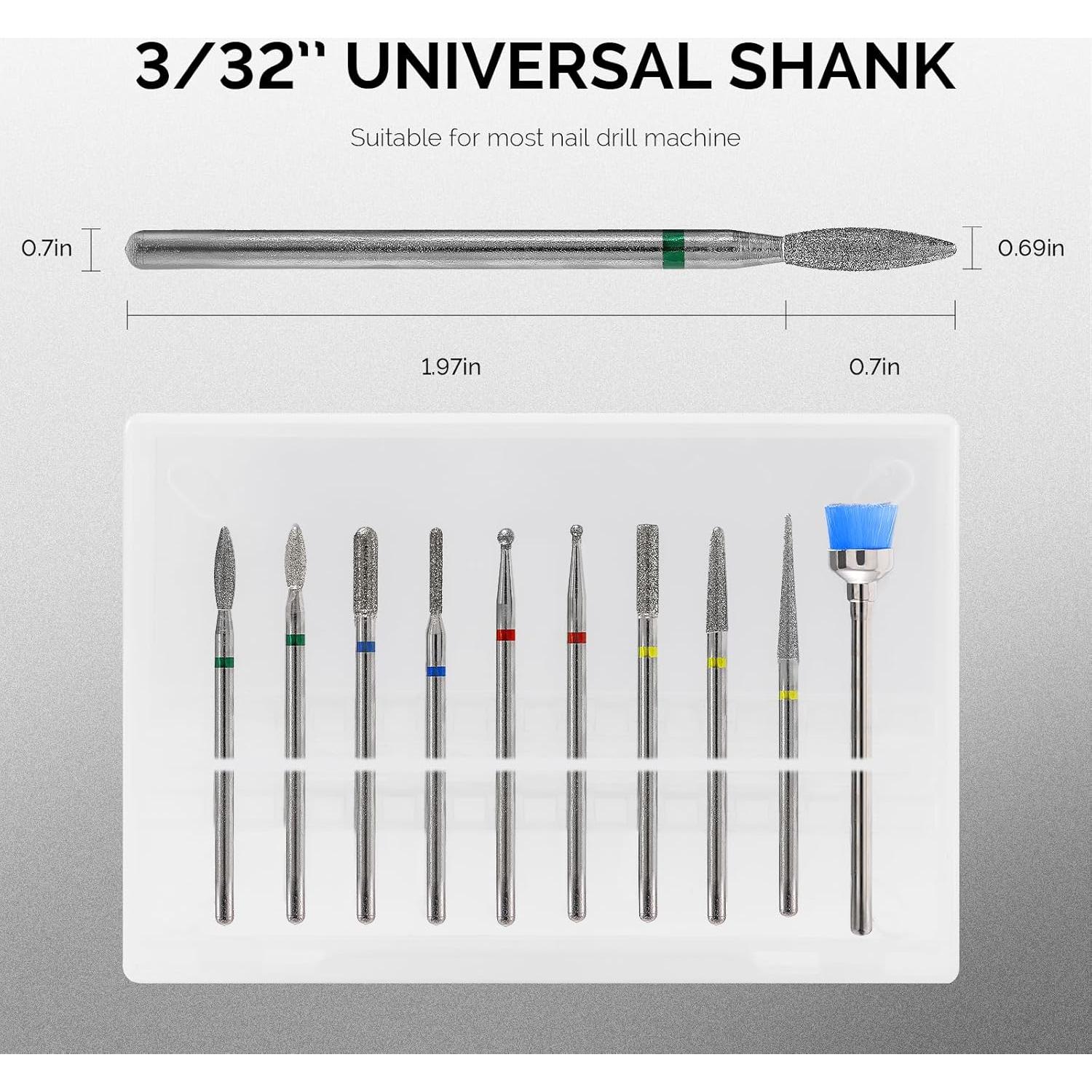 Juego de 10 Brocas para Uñas MelodySusie 3/32" (2,38 cm) Plata