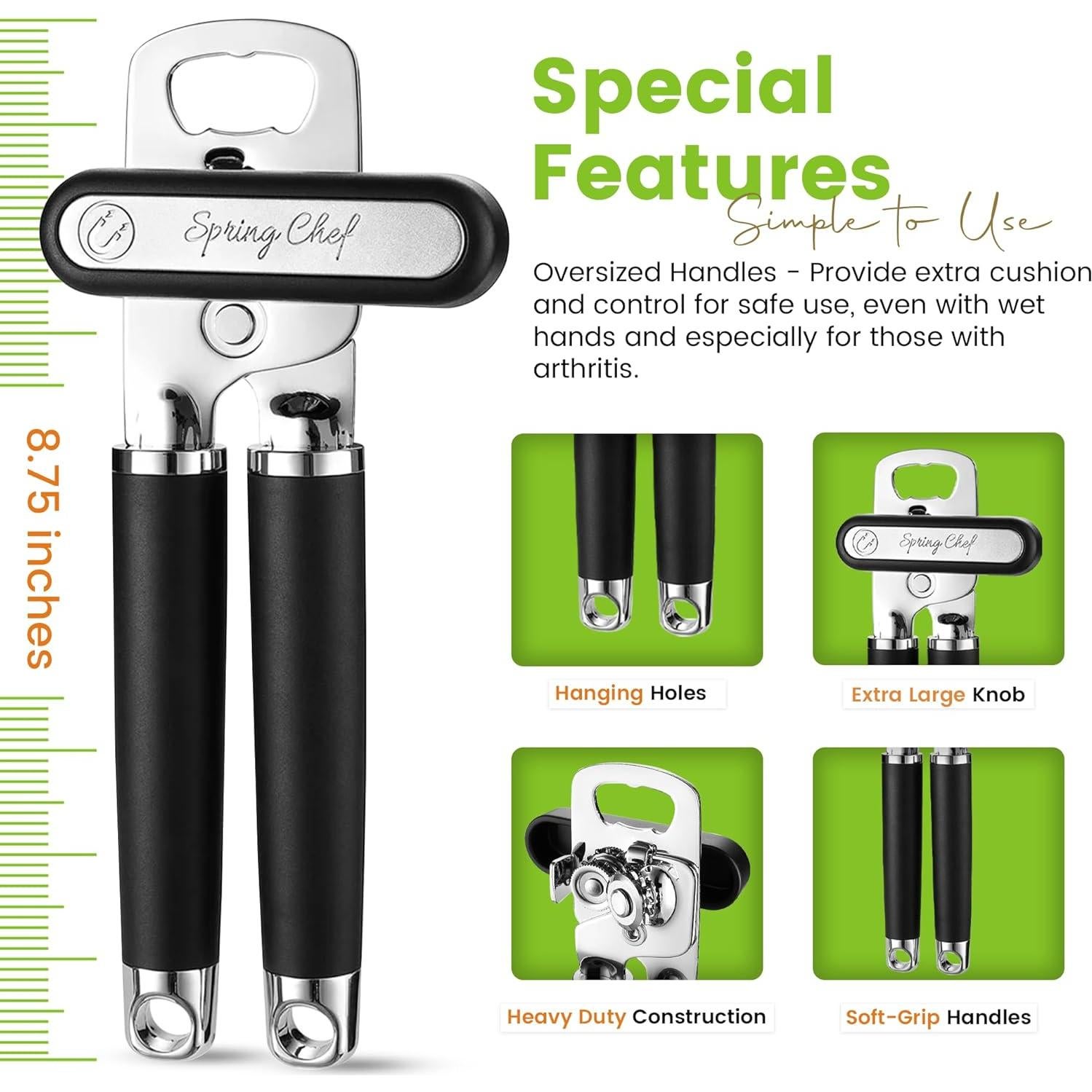 Abrelatas Manual Spring Chef Acero Inoxidable 22 cm Negro