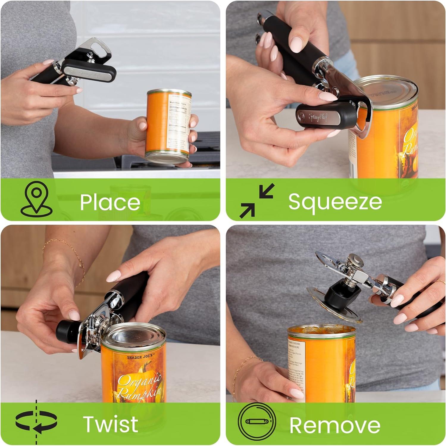 Abrelatas Manual Spring Chef Acero Inoxidable 22 cm Negro