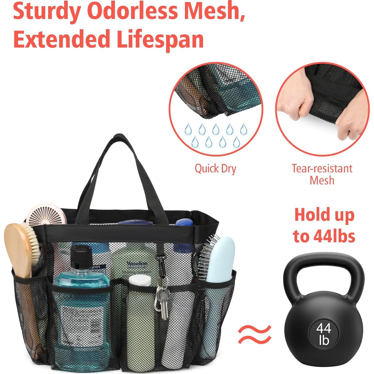 Caddy de Ducha F-color Portátil 7 Bolsillos Negro 14L