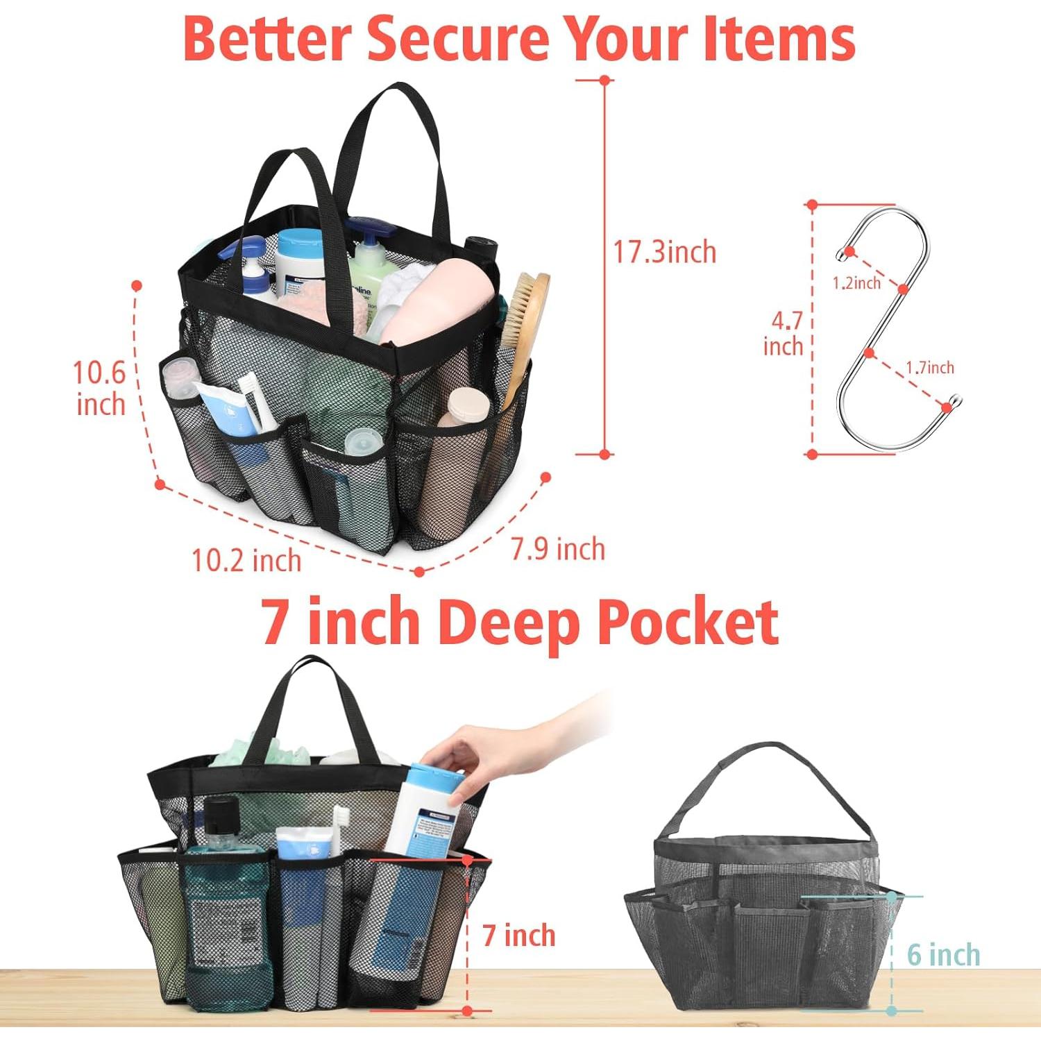 Caddy de Ducha F-color Portátil 7 Bolsillos Negro 14L