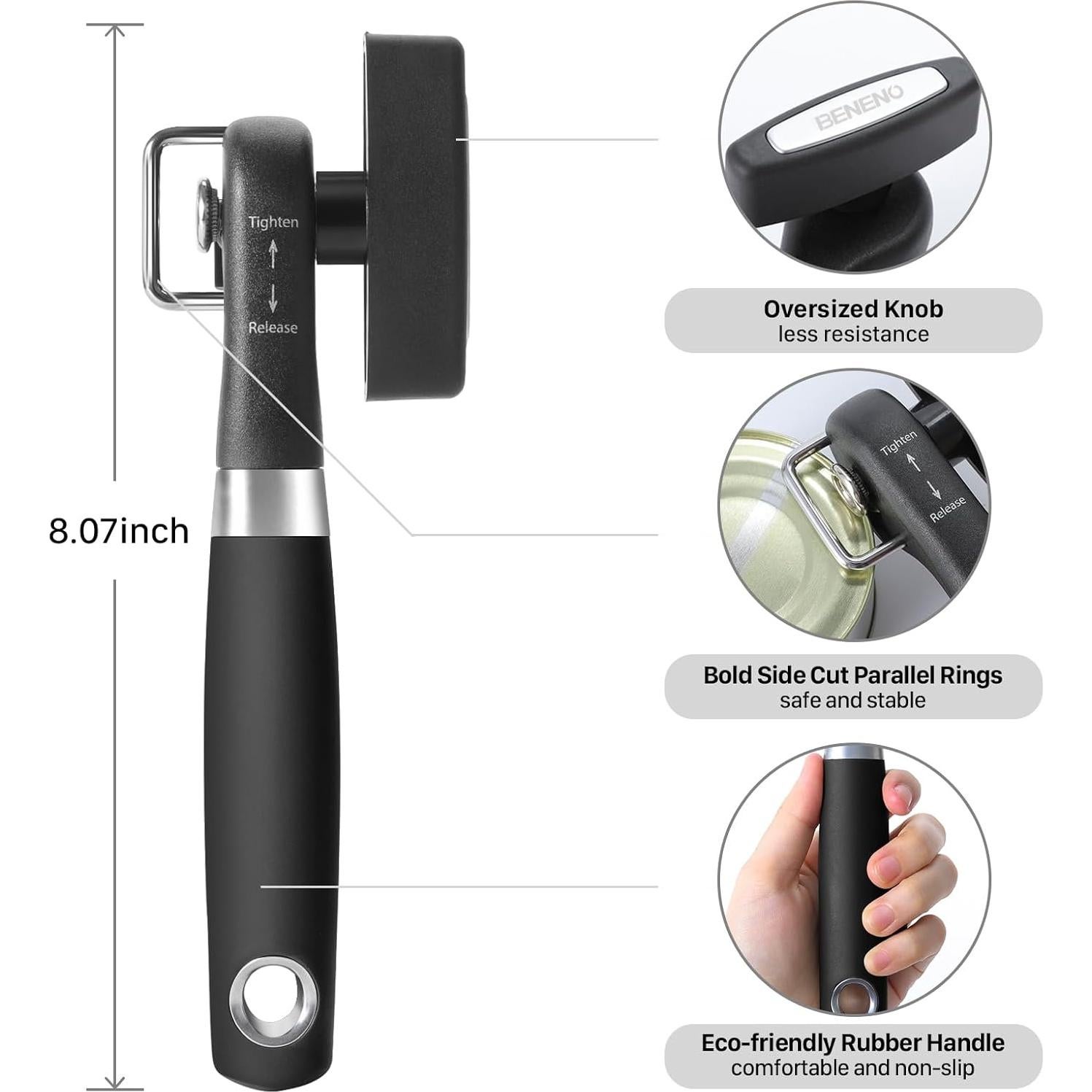 Abrelatas Manual Beneno K123 con Cuchilla de Acero Negro