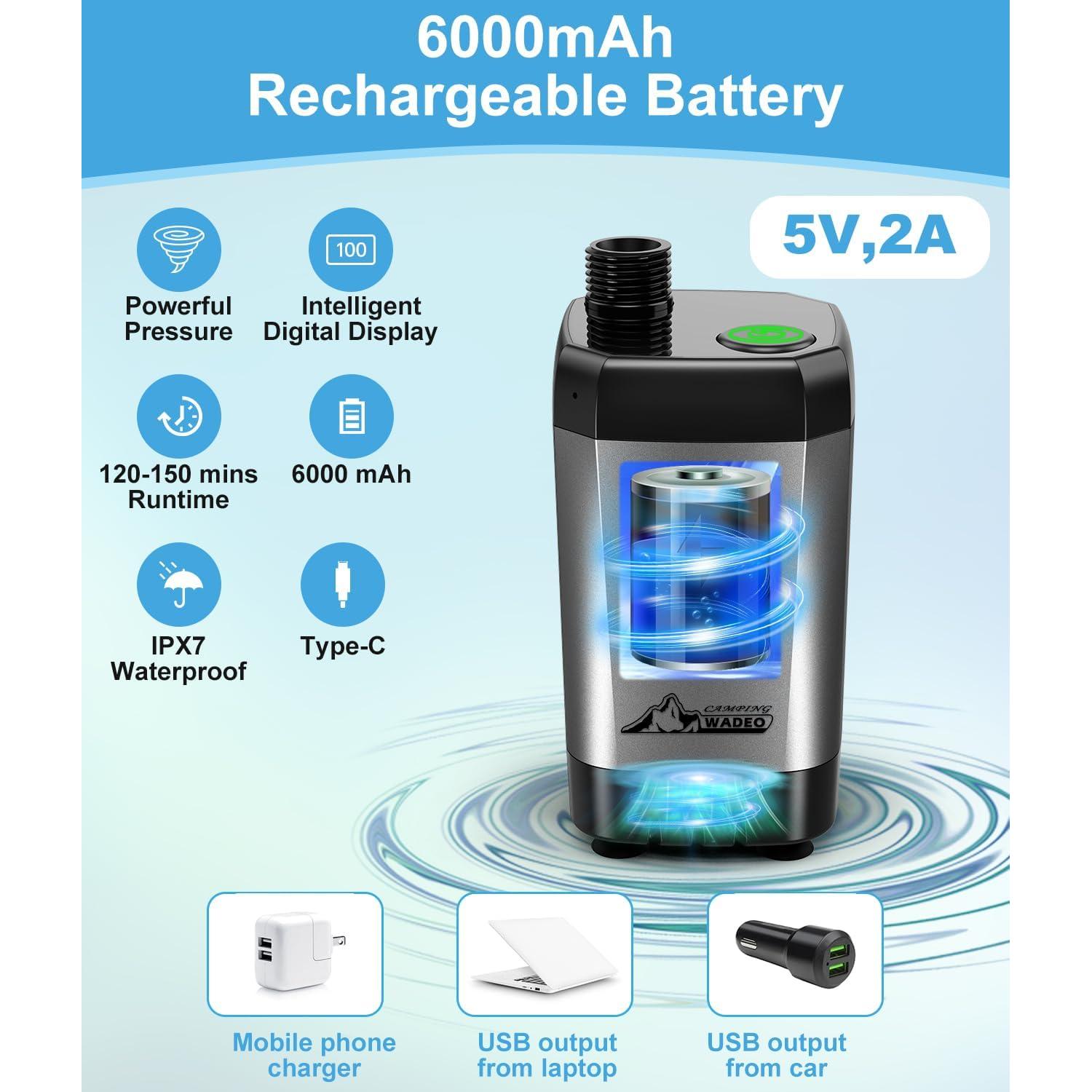 Ducha Portátil WADEO 6000mAh con Pantalla Digital y 3 Modos