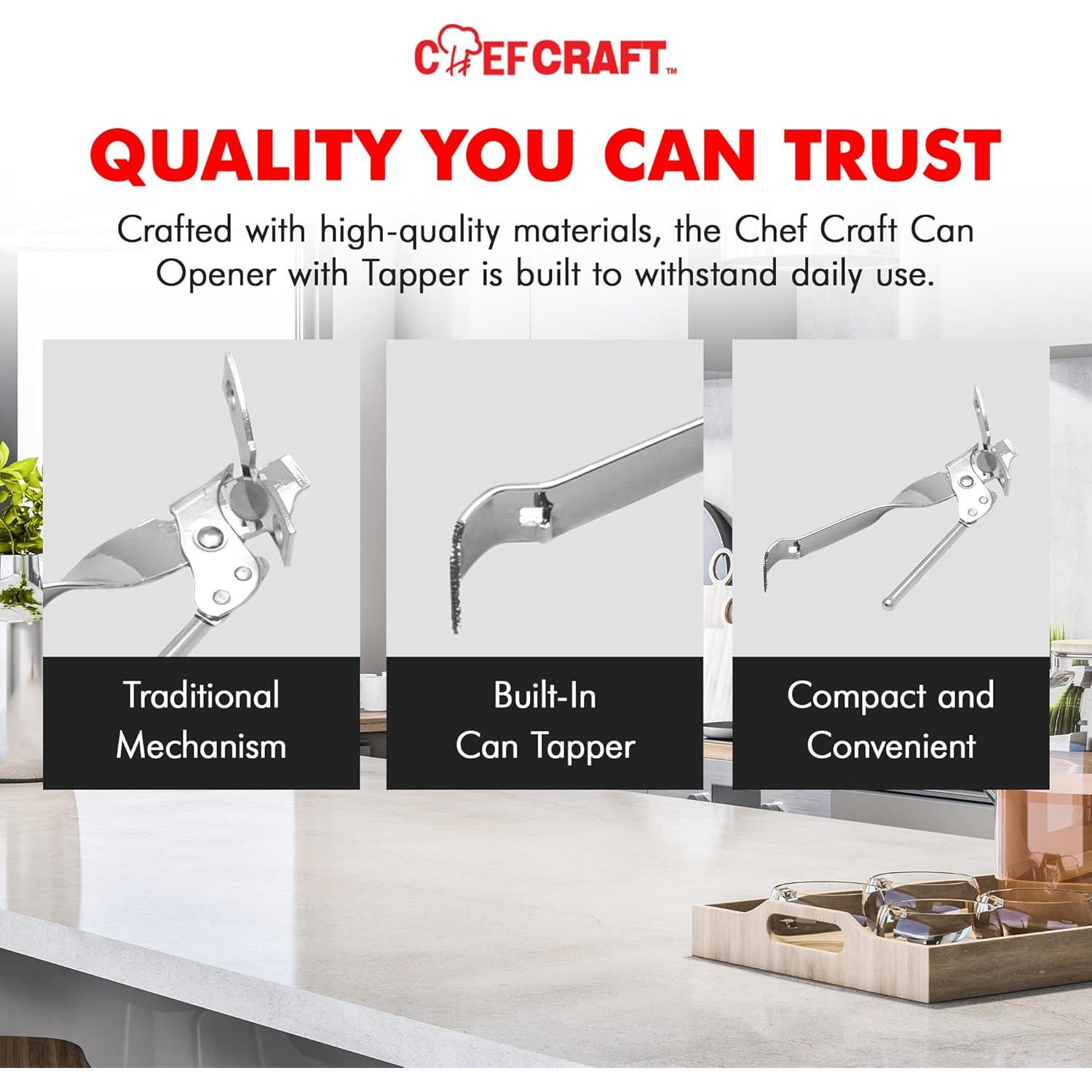 Abrelatas manual Chef Craft con golpeador 16,5 cm acero