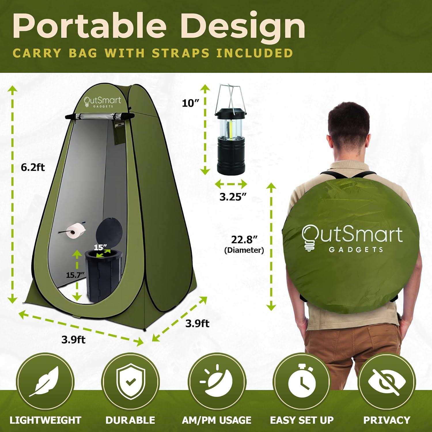Inodoro Portátil XL Outsmart Gadgets con Carpa y Linterna