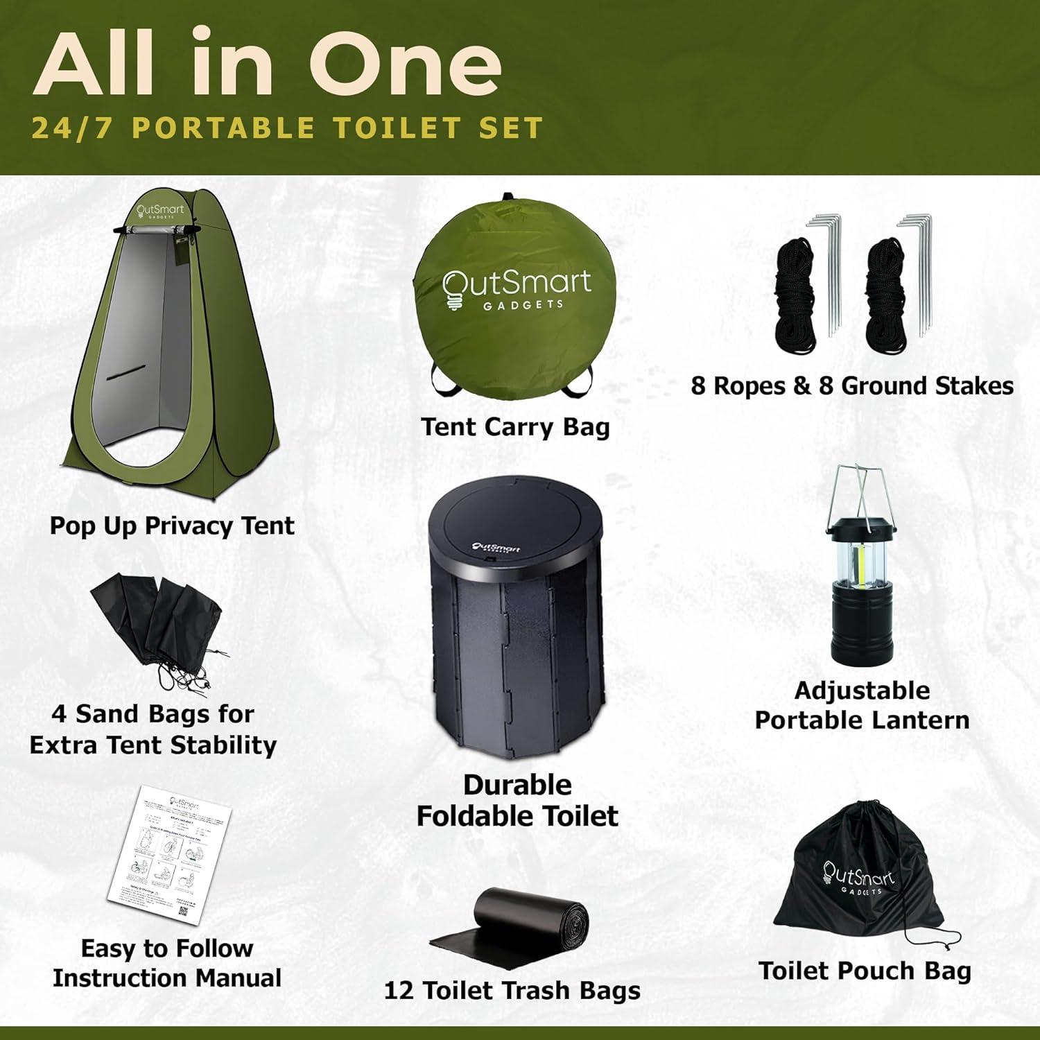 Inodoro Portátil XL Outsmart Gadgets con Carpa y Linterna