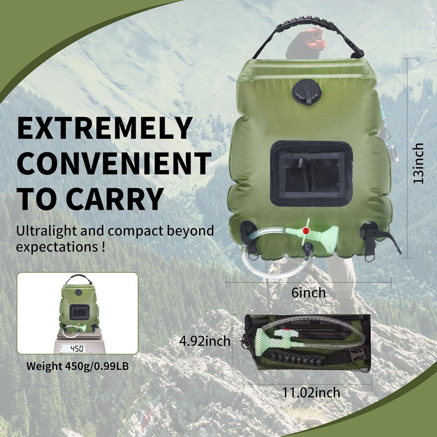 Bolsa de Ducha Solar Portátil HISFFOG 20L con Manguera